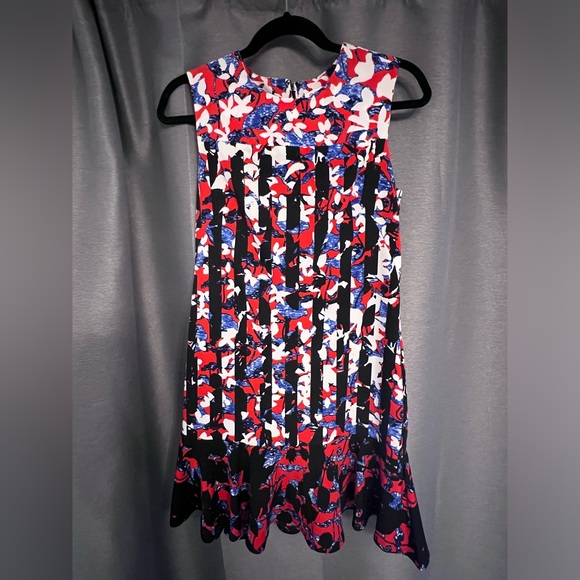 EXCELLENT Peter Pilotto For Target Red Floral Printed Striped Crepe Dress - Picture 3 of 6